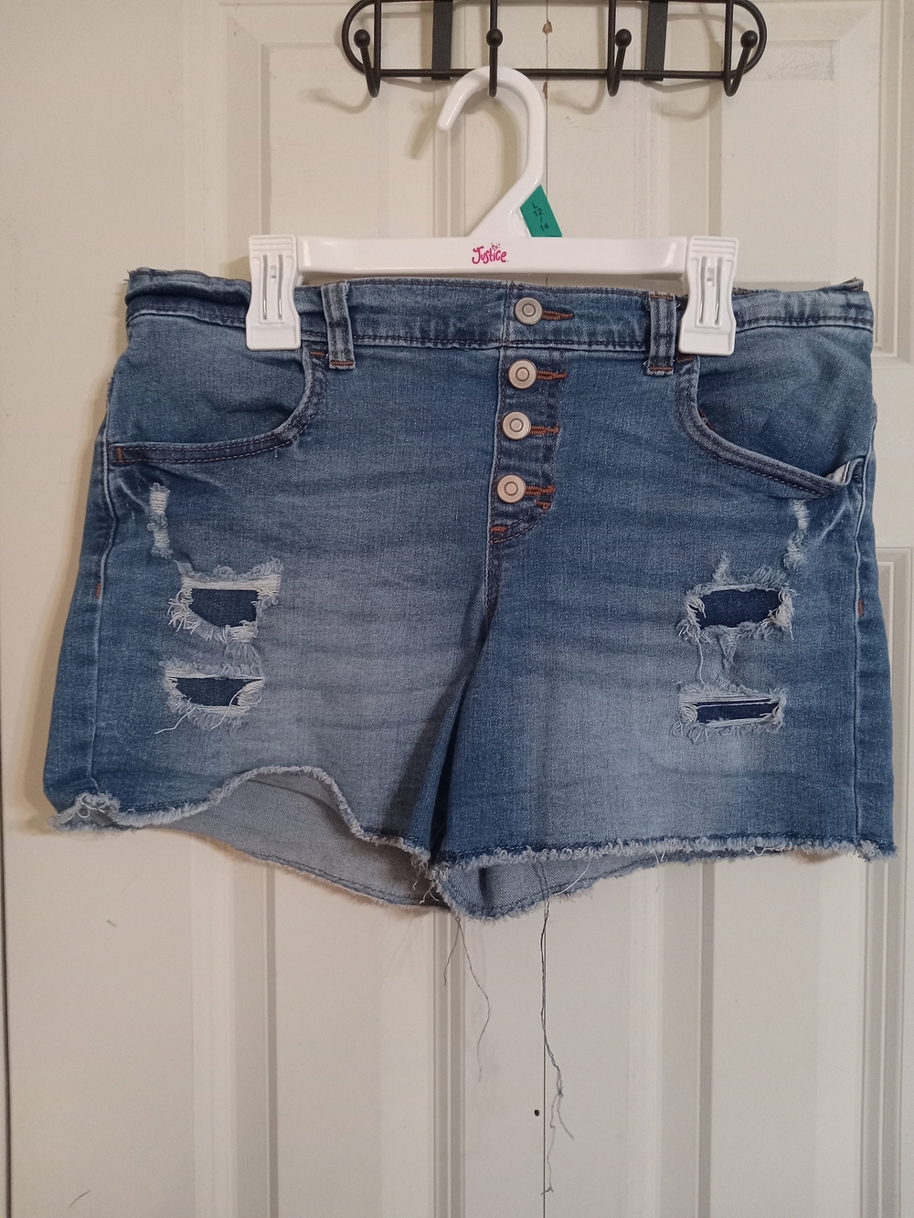wonder nation Light Blue Distressed Button-Front Denim Shorts